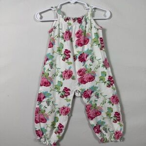 Laura Ashley Pink Green Floral Jumpsuit Girls Size 18M
